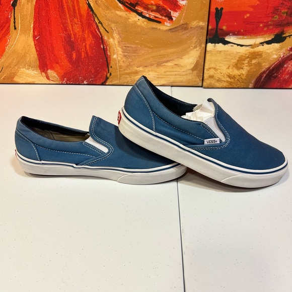 Vans Blue Canvas Slip-On Sneakers, Size 8 Men's (9.5 Women's) - Picture 2 of 6